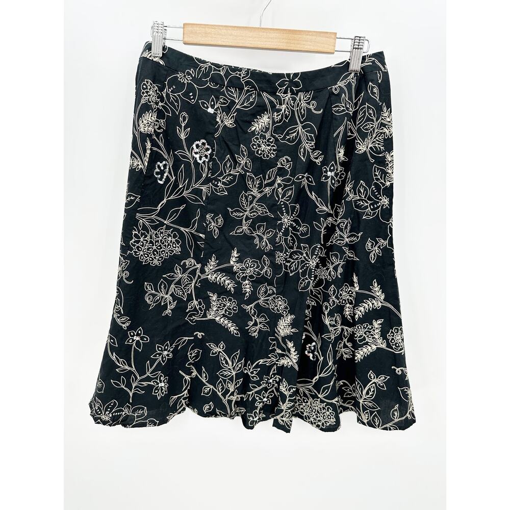 Loft Womens Black Floral Skirt Beaded Skirt Women Sz 10 Dark Fairy Dainty Y2K